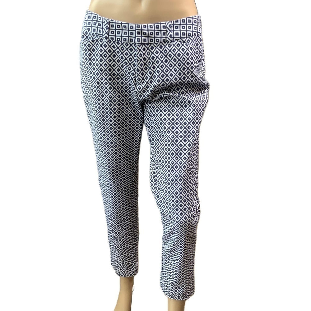 Faded Glory Blue Geometric Ankle Length Slim Fit Pants Size 10 Preppy Academia
